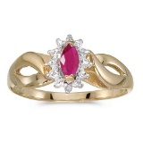 Certified 10k Yellow Gold Marquise Ruby And Diamond Ring 0.23 CTW
