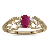 Certified 10k Yellow Gold Oval Ruby And Diamond Ring 0.38 CTW