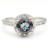 1.60 CT MYSTIC GEMSTONE & 20 PCS CREATED WHITE SAPPHIRE PLATINUM OVER 0.925 STERLING SILVER RING
