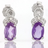 1/3 CARAT AMETHYST & DIAMOND 925 STERLING SILVER EARRINGS