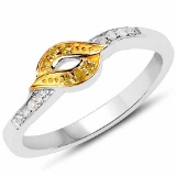 0.09 Carat Genuine White Diamond and Yellow Diamond .925 Sterling Silver Ring