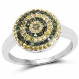 0.39 Carat Genuine Green Diamond and Yellow Diamond .925 Sterling Silver Ring