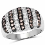 0.83 Carat Genuine Champagne Diamond and White Diamond .925 Sterling Silver Ring