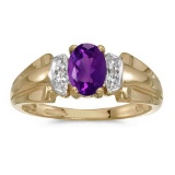 Certified 10k Yellow Gold Oval Amethyst And Diamond Ring 0.46 CTW