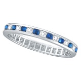1.04ct Blue Sapphire and Diamond Channel Set Eternity Band 14k Gold Ring