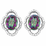 3 2/3 CARAT MYSTIC GEMSTONE & DIAMOND 925 STERLING SILVER EARRINGS