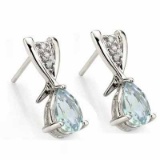 2/3 CARAT AQUAMARINE & DIAMOND 925 STERLING SILVER EARRINGS