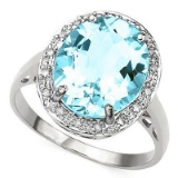 6 CARAT BABY SWISS BLUE TOPAZ & DIAMOND 925 STERLING SILVER RING