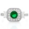 3/5 CARAT CREATED EMERALD & 1/4 CARAT (24 PCS) FLAWLESS CREATED DIAMOND 925 STERLING SILVER HALO RIN