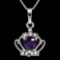 CREATED AMETHYST & FLAWLESS CREATED DIAMOND 18K GOLD PLATED GERMAN SILVER PENDANT