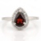 1 1/2 CARAT GARNET & DIAMOND 925 STERLING SILVER RING