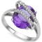 3.25 CT AMETHYST & 2 PCS WHITE DIAMOND PLATINUM OVER 0.925 STERLING SILVER RING