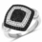0.56 Carat Genuine White Diamond and Black Diamond .925 Sterling Silver Ring