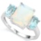 2 2/3 CARAT CREATED FIRE OPAL & 2 CARAT BABY SWISS BLUE TOPAZ 925 STERLING SILVER RING