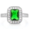 1 4/5 CARAT CREATED EMERALD & 1/3 CARAT (34 PCS) FLAWLESS CREATED DIAMOND 925 STERLING SILVER HALO R