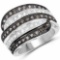 0.80 Carat Genuine Brown Diamond and White Diamond .925 Sterling Silver Ring