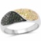 0.32 Carat Genuine Green Diamond and Yellow Diamond .925 Sterling Silver Ring