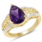 14K Yellow Gold Plated 2.50 Carat Genuine Amethyst .925 Sterling Silver Ring