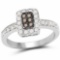 0.36 Carat Genuine Champagne Diamond and White Diamond .925 Sterling Silver Ring