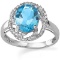 3.16 CT BLUE TOPAZ & 2 PCS WHITE DIAMOND PLATINUM OVER 0.925 STERLING SILVER RING