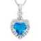 CREATED SWISS BLUE TOPAZ & FLAWLESS CREATED DIAMOND 18K GOLD PLATED GERMAN SILVER PENDANT