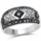 0.26 Carat Genuine Blue Diamond and White Diamond .925 Sterling Silver Ring