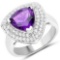 3.47 Carat Genuine Amethyst and White Topaz .925 Sterling Silver Ring