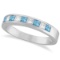 Princess Channel-Set Diamond and Aquamarine Ring Band 14K White Gold