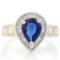 2 1/5 CARAT CREATED BLUE SAPPHIRE & 1 CARAT CREATED FIRE OPAL 925 STERLING SILVER RING