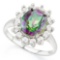 2 1/2 CARAT MYSTIC GEMSTONE & 3/5 CARAT (14 PCS) WHITE TOPAZ 925 STERLING SILVER RING