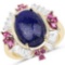 14K Yellow Gold Plated 6.72 Carat Genuine Lapis, Rhodolite and White Topaz .925 Sterling Silver Ring