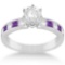 Channel Amethyst and Diamond Engagement Ring 14k White Gold (1.50ct)