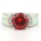 3 3/4 CARAT CREATED ORANGE SAPPHIRE & 1 CARAT CREATED FIRE OPAL 925 STERLING SILVER RING