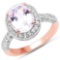 14K Rose Gold Plated 3.86 Carat Genuine Kunzite and White Zircon .925 Sterling Silver Ring