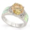 5 CARAT CREATED CITRINE & 1 CARAT CREATED FIRE OPAL 925 STERLING SILVER RING
