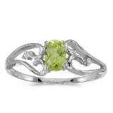 Certified 10k White Gold Oval Peridot And Diamond Ring 0.41 CTW