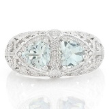 1 1/3 CARAT AQUAMARINES & GENUINE DIAMONDS 925 STERLING SILVER RING