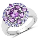 2.19 Carat Genuine Amethyst and Tanzanite .925 Sterling Silver Ring