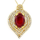 CREATED RUBY & FLAWLESS CREATED DIAMOND 18K GOLD PLATED GERMAN SILVER PENDANT