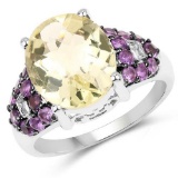 4.61 Carat Genuine Lemon Quartz and Amethyst .925 Sterling Silver Ring