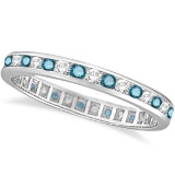 Blue and White Diamond Channel Set Eternity Ring Band 14k Gold (1.00ct)