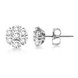 Diamond Flower Cluster Earrings in 14K White Gold (1.20ctw)