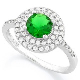 1 1/3 CARAT CREATED EMERALD & 1/2 CARAT (47 PCS) FLAWLESS CREATED DIAMOND 925 STERLING SILVER HALO R