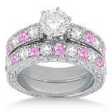 Antique Diamond and Pink Sapphire Bridal Set 14k White Gold (2.50ct)