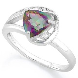 1 1/5 CARAT MYSTIC GEMSTONE & DIAMOND 925 STERLING SILVER RING