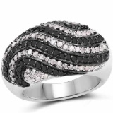 1.26 Carat Genuine Black Diamond and White Diamond .925 Sterling Silver Ring