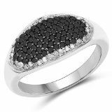 0.46 Carat Genuine Black Diamond and White Diamond .925 Sterling Silver Ring