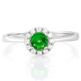 1/2 CARAT CREATED EMERALD & (12 PCS) FLAWLESS CREATED DIAMOND 925 STERLING SILVER HALO RING