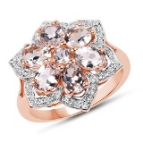 14K Rose Gold Plated 1.80 Carat Genuine Morganite and White Topaz .925 Sterling Silver Ring