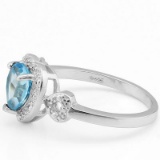 1.412 CARAT TW BLUE TOPAZ & GENUINE DIAMOND PLATINUM OVER 0.925 STERLING SILVER RING